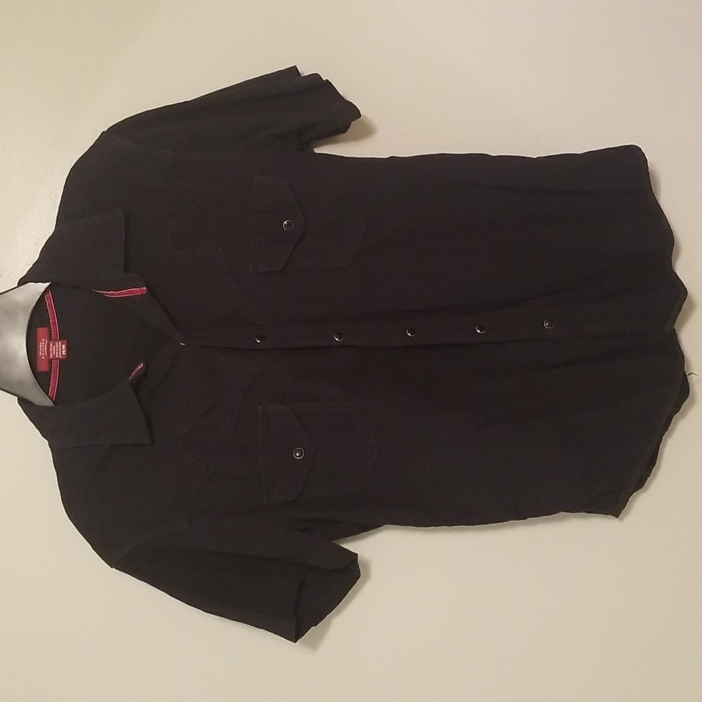 Black Western Button Down Short Sleeve Shirt Medium